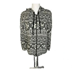 American Eagle Outfitters‎ Size Medium Black & White Aztec Hooded Zip Up Sweater
